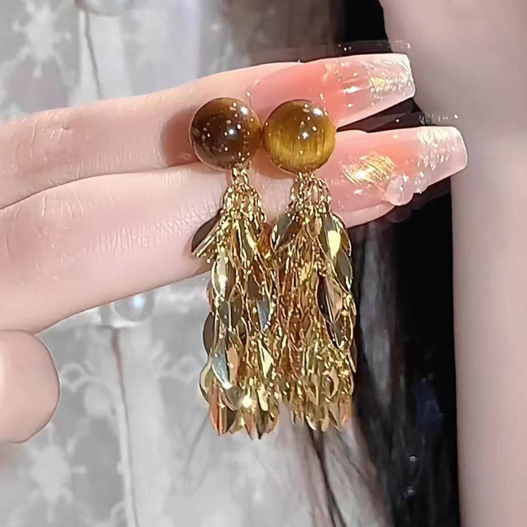 穗穗平安金色麦穗流苏无耳洞耳夹