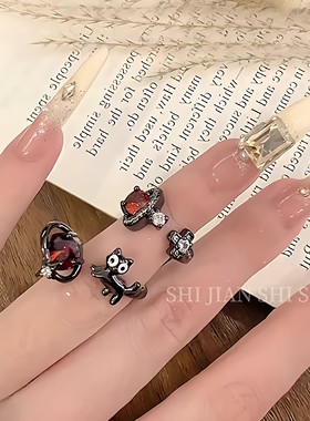 小众设计感猫咪戒指女辣妹甜酷时尚个性精致潮流开口指环手饰小众