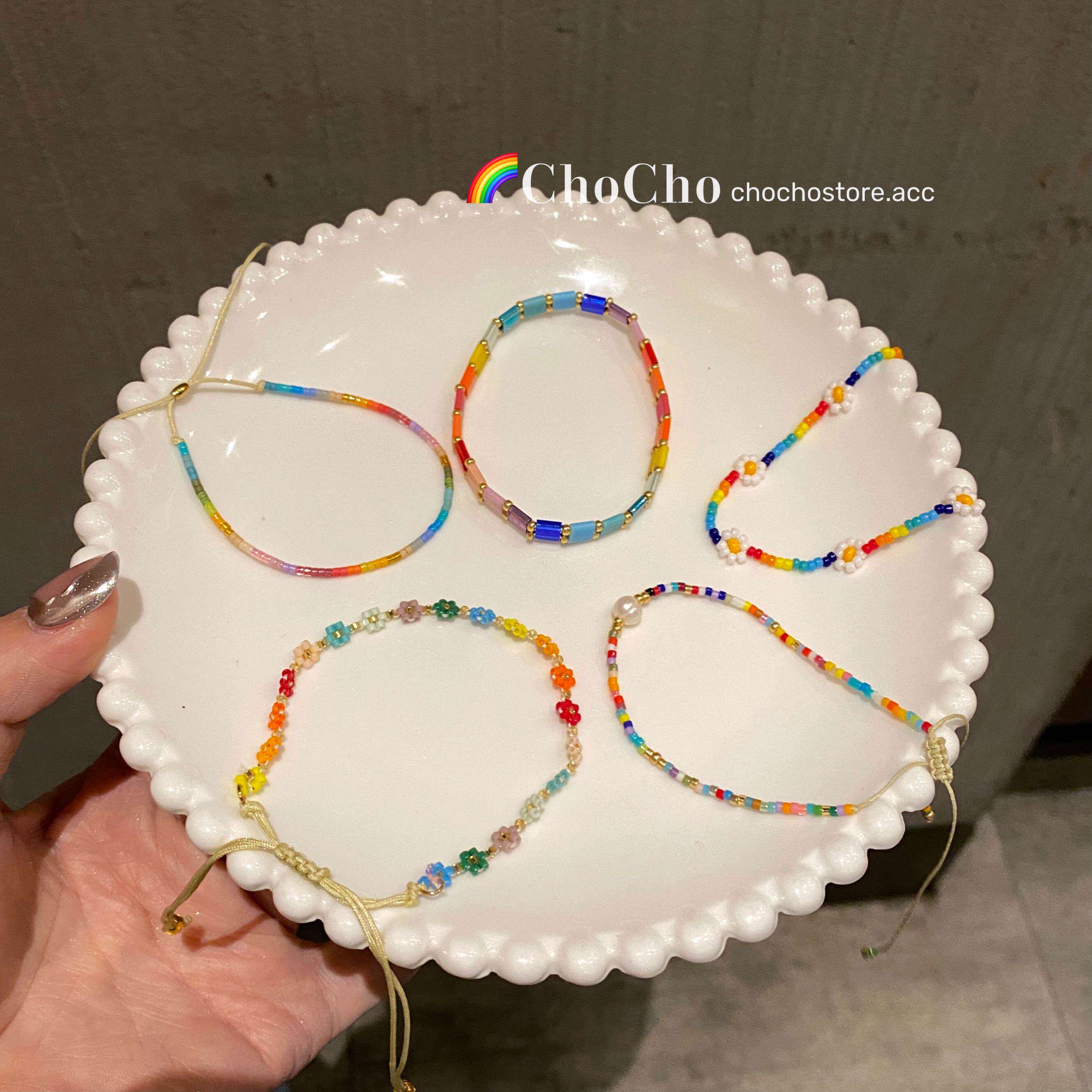 韩系简约彩虹配色花朵串珠手链小众设计多巴胺百搭个性风编织手链