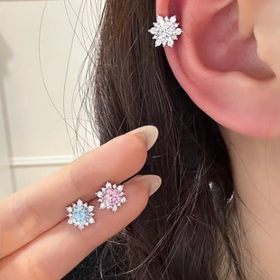爆闪雪花清冷感钻石耳钉养耳洞医用钛钢合金耳骨钉绝美独特耳饰