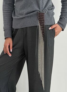 银红色米珠流苏胸针设计感夸张