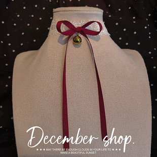 圣诞白色蕾丝蝴蝶结铃铛锁骨链项链choker颈饰脖子小众可爱搭配