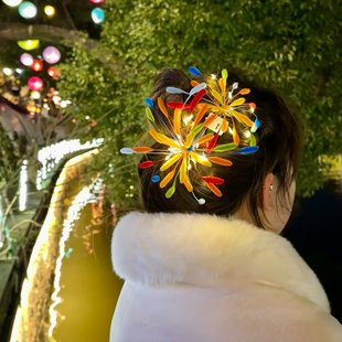新年花火 毛绒扭扭棒烟花发光发夹女高级感侧边夹鸭嘴夹发卡发饰
