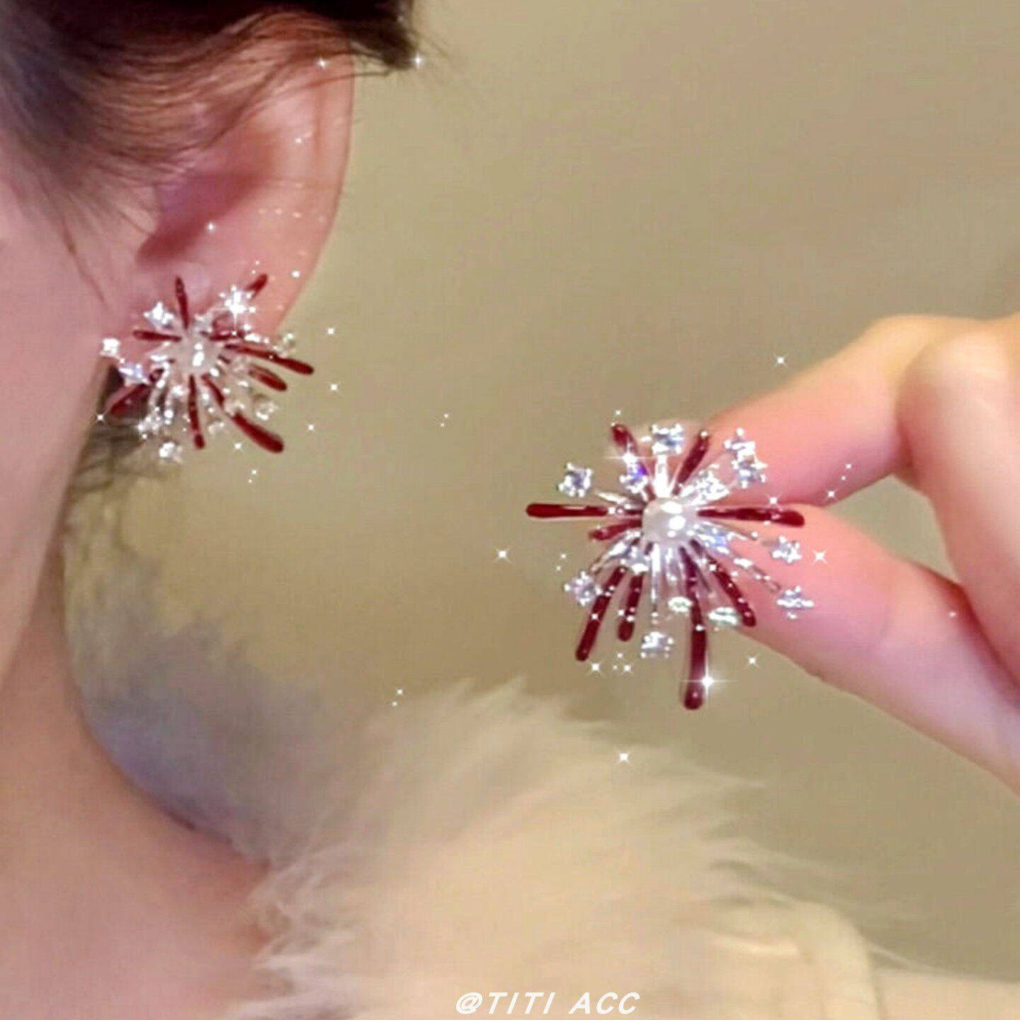 复古超闪酒红色烟花耳钉女本命年新年氛围感耳环独特气质秋冬耳饰,模玩/动漫/周边/娃圈三坑/桌游,动漫手表/项链/饰品,淘宝优惠券,粉丝福利购,淘宝优惠卷