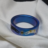 vintager中古 双猫摘星 宽面炫彩蓝戒指星芒食指戒小众设计感