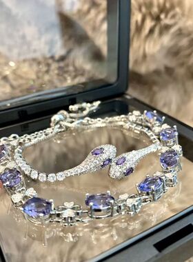 「紫气祥瑞」复古手工镶钻灵蛇手镯千金感轻奢叠戴紫色锆石手链女