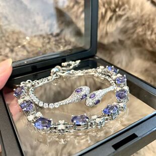 「紫气祥瑞」复古手工镶钻灵蛇手镯千金感轻奢叠戴紫色锆石手链女