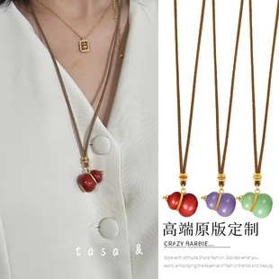 「福禄安康」七色珐琅葫芦项链仿金长款吊坠小众中式编绳女新款