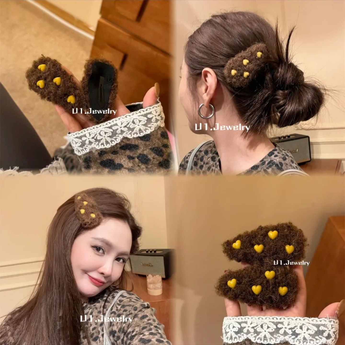 秋冬韩系甜美爱心毛绒发夹少女心时尚日常碎发夹侧边夹发饰刘海夹