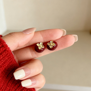 红色柿柿如意耳钉女秋冬轻奢高级感巨好看的耳环耳饰2025新款爆款