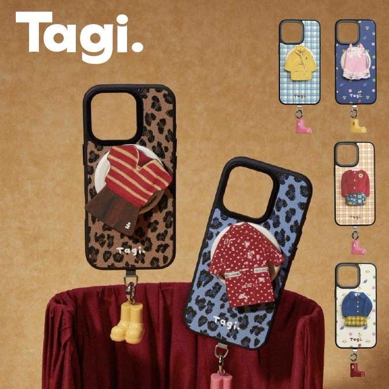 Tagi.《换装游戏》保护壳海盐豹纹格子磁吸可爱防摔皮革手机壳小众设计适用于苹果iPhone系列图片