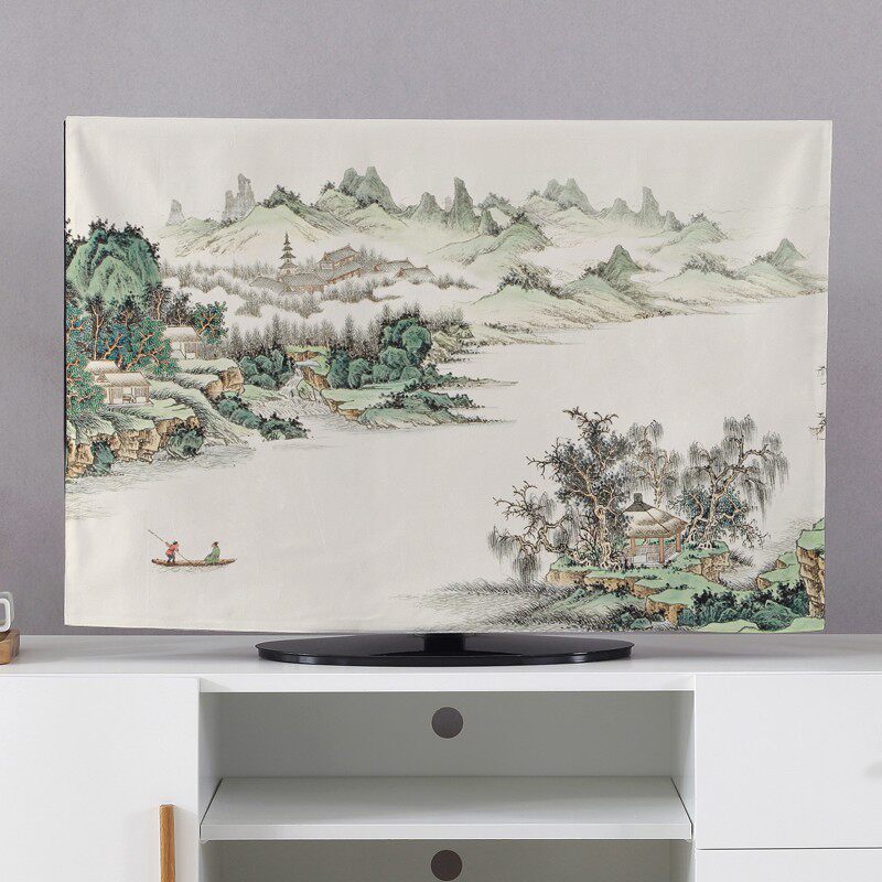 新中式电视机防尘罩55寸65寸盖布新款台式挂式液晶电视机罩套家用