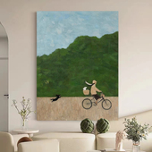 .纯手绘油画山间客厅背景墙级感挂画玄关装 饰画纯手工