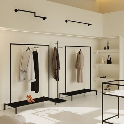 中岛架展示架简约现代新款挂落地式挂衣架服装店专用组合侧黑色