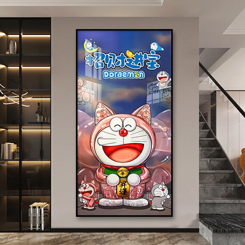 哆啦梦入户生财招财器猫小叮当玄饰画发光过道走廊挂画