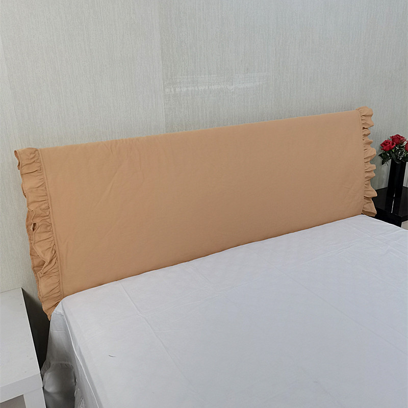 全加厚纯卡其色床罩布艺夹实木防撞绵床保护绑系带
