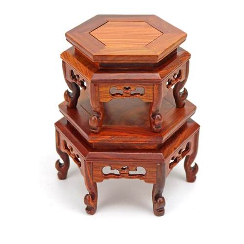 红实木六角红檀木瓶盆景奇石工艺品紫砂壶玉器底座壶架