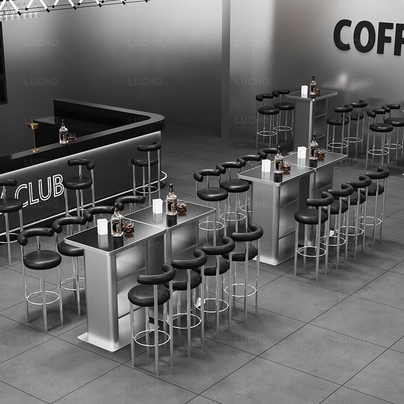 工业风酒吧前台不锈钢高脚凳网红咖啡厅靠背吧台椅小酒馆桌子定制