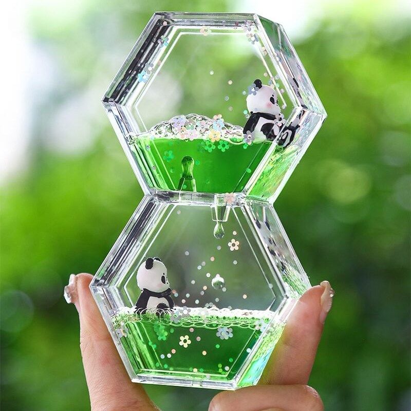 创意油滴沙漏计时器儿童熊猫流沙瓶工位解压情绪稳定治愈桌面,家居饰品,装饰摆件,淘宝优惠券,粉丝福利购,淘宝优惠卷