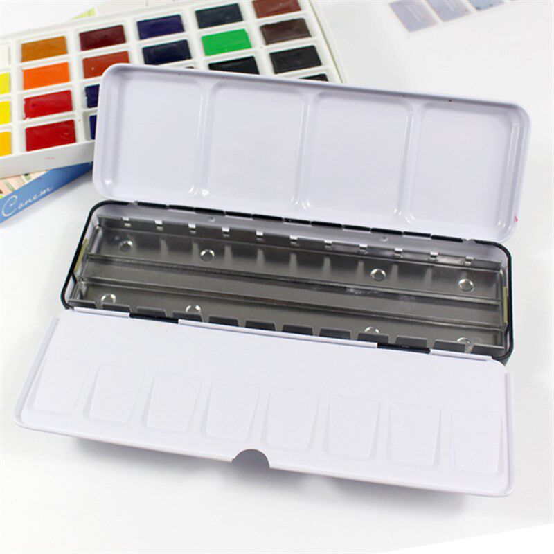固体水彩颜料空盒 三折水彩调色盒 空金属颜料盒 色2色色