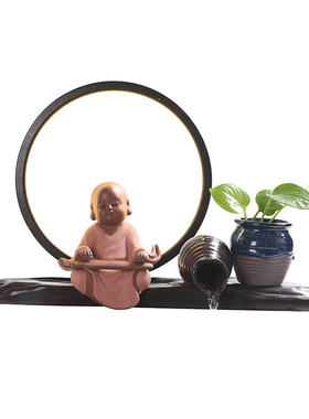 招财流水加湿摆件灯圈循环水客厅生财创意家居装饰办公室桌面开业