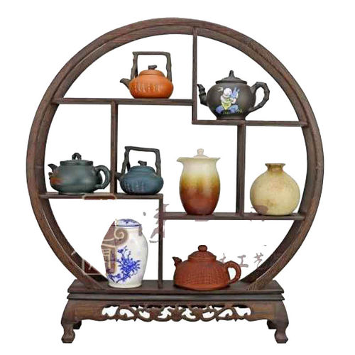 木人居鸡翅木小博古架茶壶架子 红木中式多宝阁 实木展示架