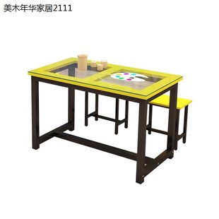 幼儿园彩色玻璃美术绘画桌手工书法画室桌学生补习辅导培训班课桌