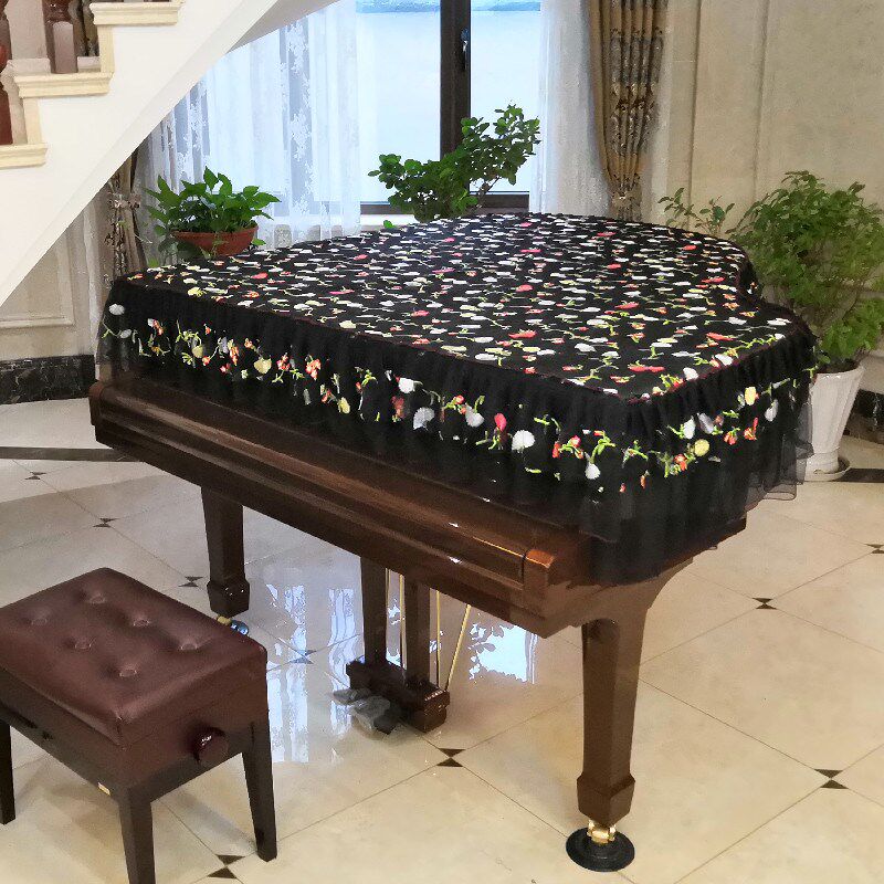 启颜现代布艺防尘角钢琴盖布蕾丝钢琴罩丝绒角钢琴罩