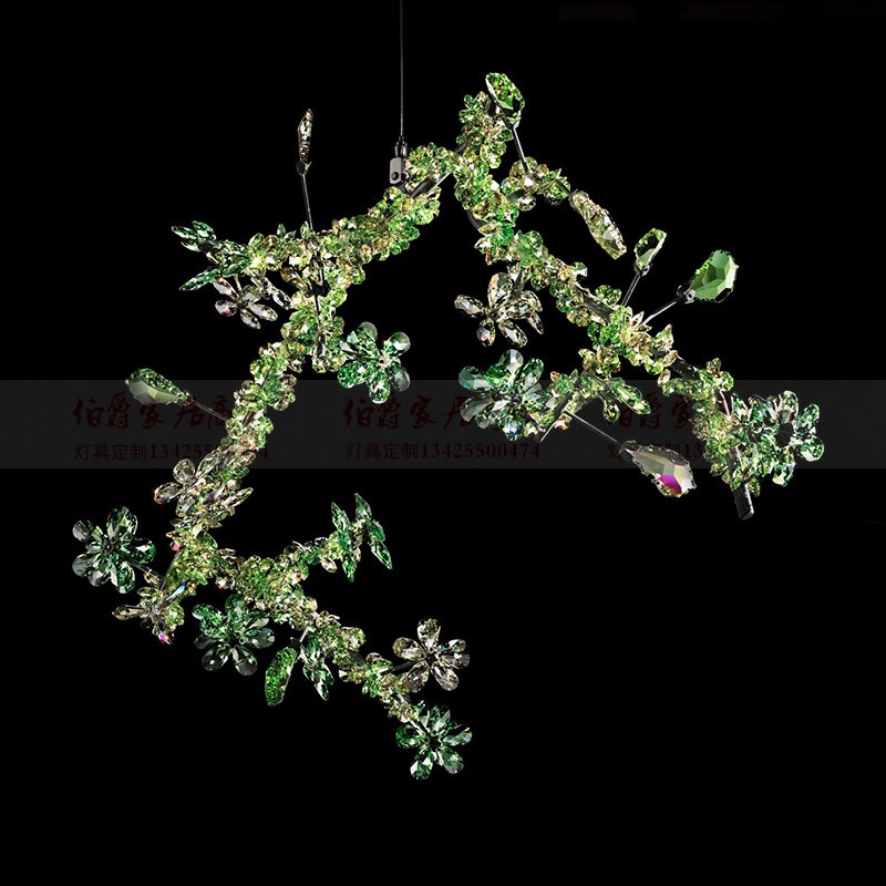 艺术水晶装饰灯定制样板房酒店会所浪漫温馨粉红绿色梅花树枝吊灯