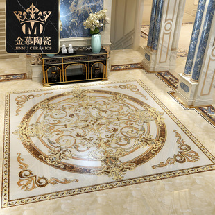 定制拼花地砖金色圆形地心奢华客酒店别墅地面拼图瓷砖仿水刀