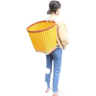 采茶背簍家用大號純手工竹編織塑鋼背簍采摘背筐農用竹簍子收納筐