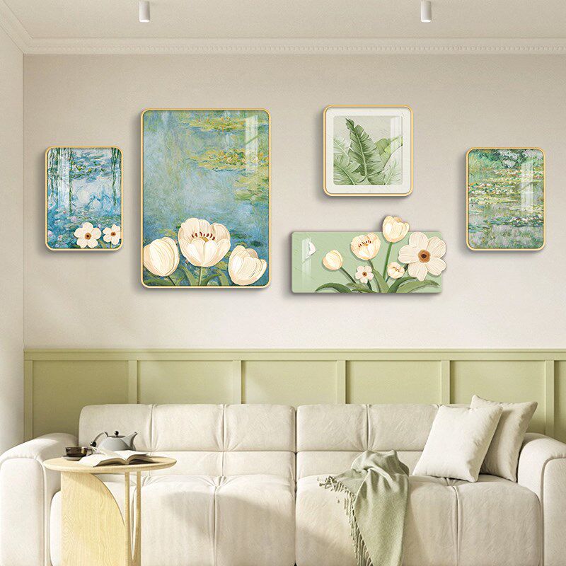 奶油风客厅装饰画山水画沙发背景墙挂画现代日照金山壁画