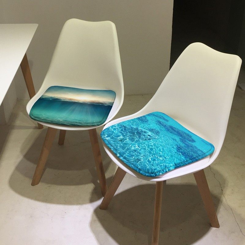 蓝色地中海风格坐垫 办公室餐椅垫沙发垫电竞椅子汽车坐垫