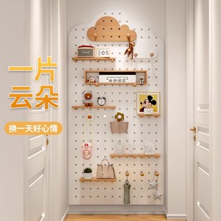 飾架隱形云朵收納架 洞洞板定制入戶玄關(guān)展示架實木懸掛架小擺件裝