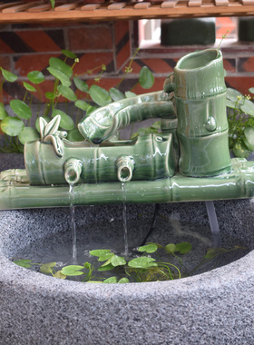 石牛槽陶瓷流水景循环增养鱼缸盆过庭院阳台园装饰水培盆