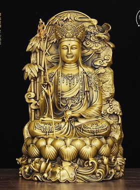 黄铜婆娑三圣佛像摆件地藏王菩萨观世音如来佛祖莲花坐像家居摆件