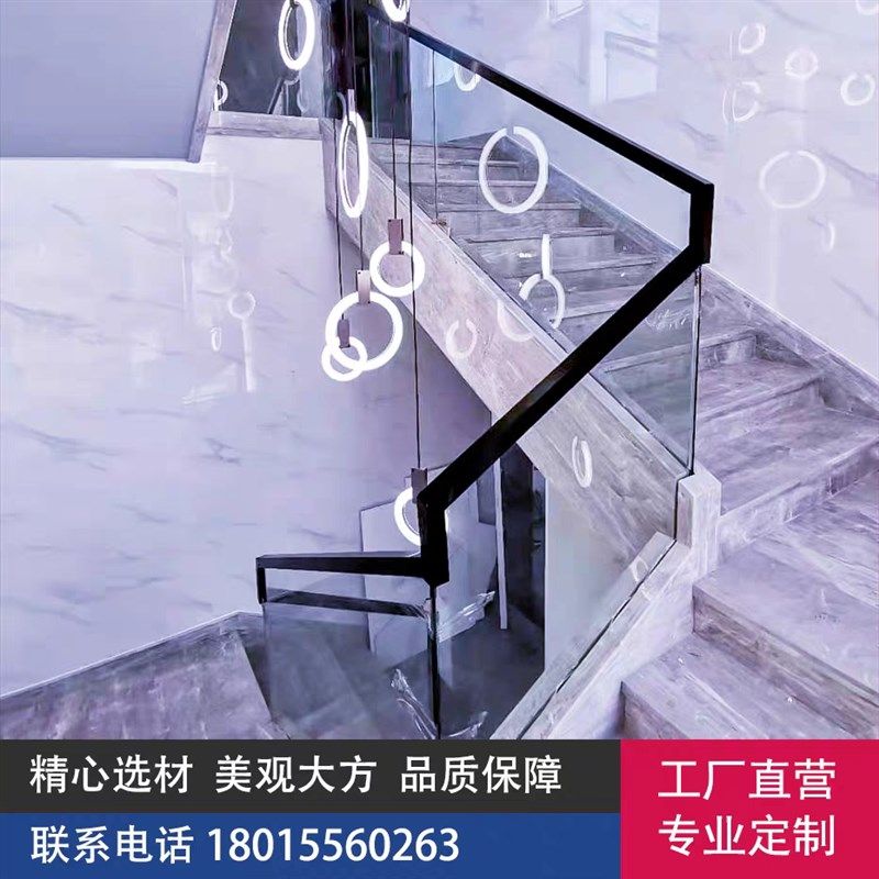 上类扶手栏杆整梯钢化护栏立柱侧挂钢板自建房别墅