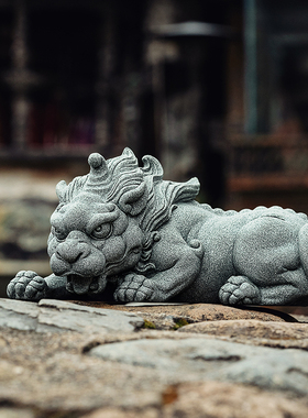 青砂石招财石狮子茶宠创意貔貅鱼缸沉水微观造景装饰