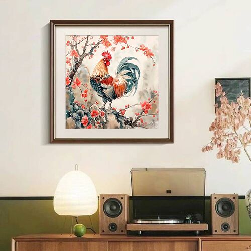 新国画正方形挂画 艺术微喷油画布裱 实木边框饰画