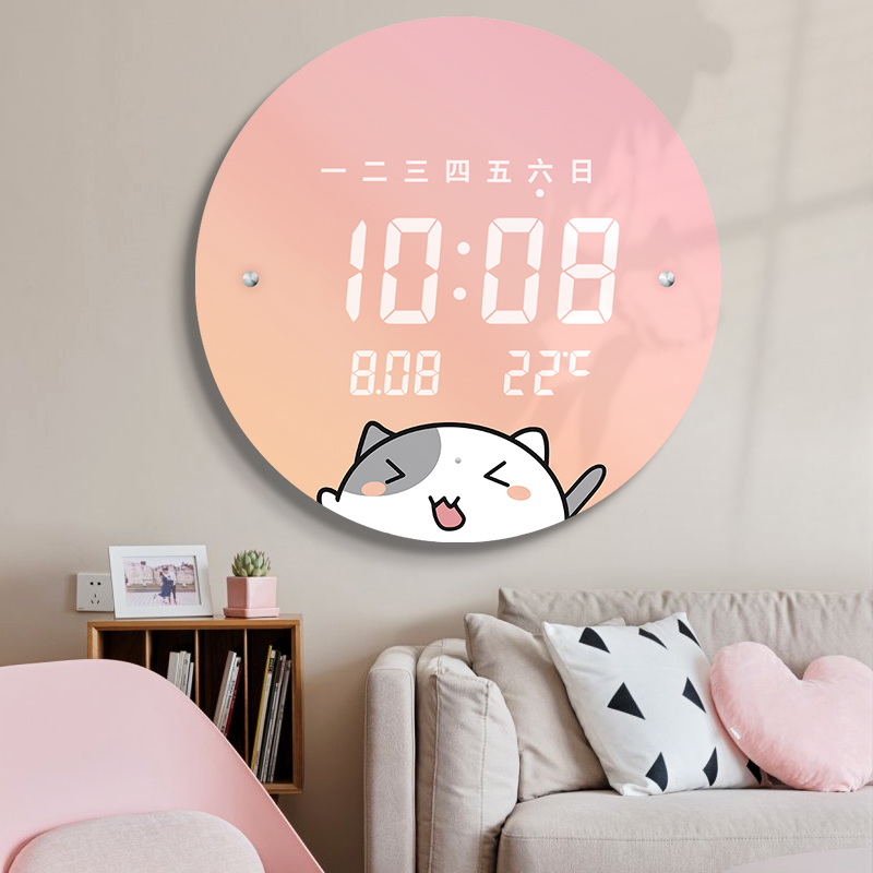 LED挂钟卡通可爱儿童钟表客厅家用装饰时钟卧室静音挂表夜光挂墙