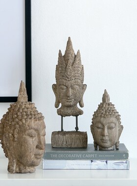 BJ43  新中式客厅桌面佛头装饰品摆件样板房陈列茶室玄关禅意摆件