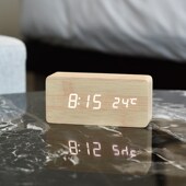 时钟静音闹钟客厅复古木质数字床头钟台钟智能充电钟