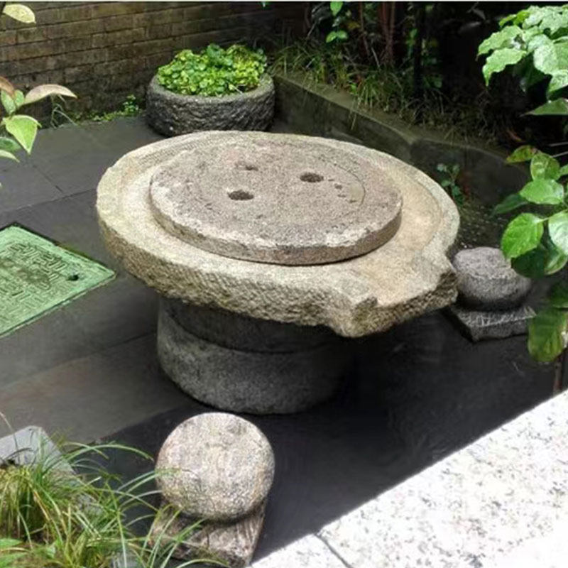 老石磨盘石桌椅旧石磨茶盘台石墩碾木架石磙流水复古茶桌