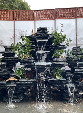 假山鱼池造景观真石园庭院流水喷泉阳台饰天然瀑布