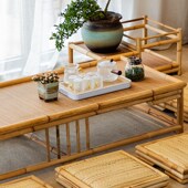 榻榻茶几竹藤小户型做旧民宿设计地台桌功夫茶桌喝茶矮桌