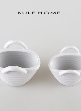 田园风复古螺纹陶瓷篮置物插民宿瓶隔板装饰