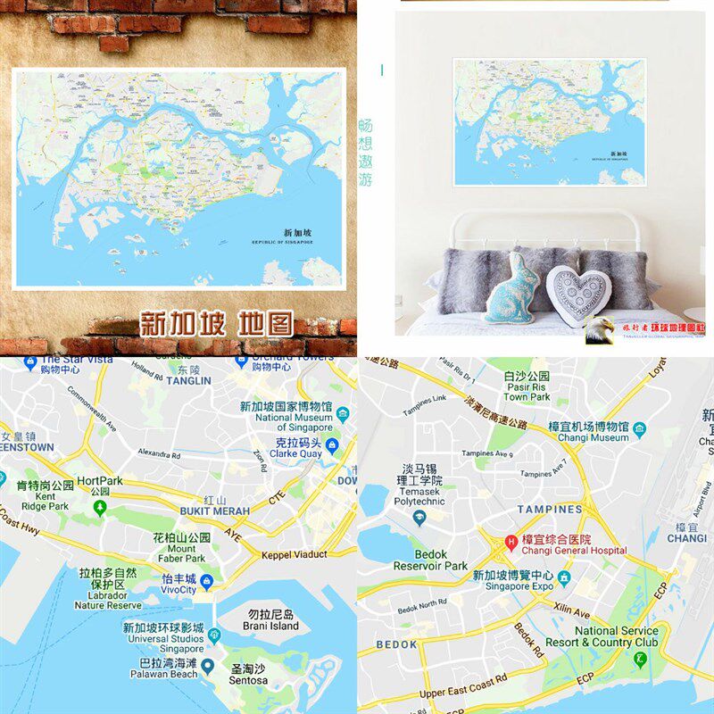 超大巨幅新加坡地图现代墙创意报客厅饰画现代饰画