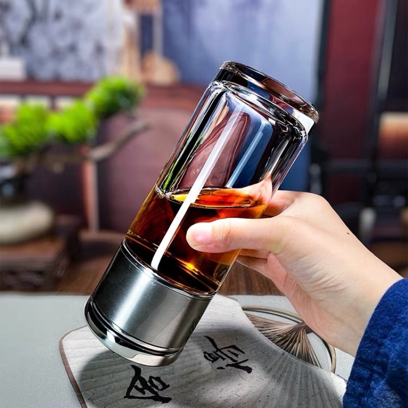 东天然原矿水晶分茶杯手工打磨水晶茶水分离杯载端
