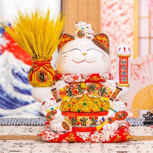 招财猫摆件自动招手开业礼物前台吧台入户客厅大麦摇手陶瓷发财猫