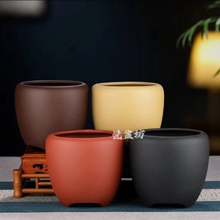 精品紫砂花盆小多肉盆蝴蝶兰花盆圆形透气君子兰盆景盆菖蒲云竹盆